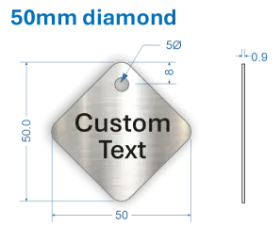 Picture of 50mm Diamond Customised Stainless Steel Valve Tags