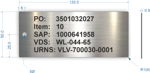 Picture of 120x50mm Rectangle Stainless Steel Valve Tags